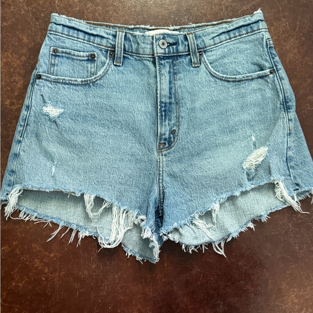 Abercrombie & Fitch Blue Jean Shorts Distressed High-Waisted